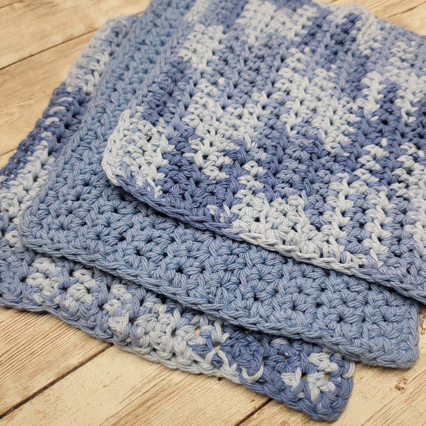 Set of 3 Cotton Washcloths - Shades of Denim