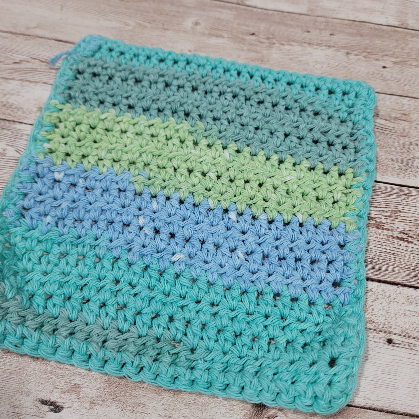 Teal Stripe Cotton Washcloth