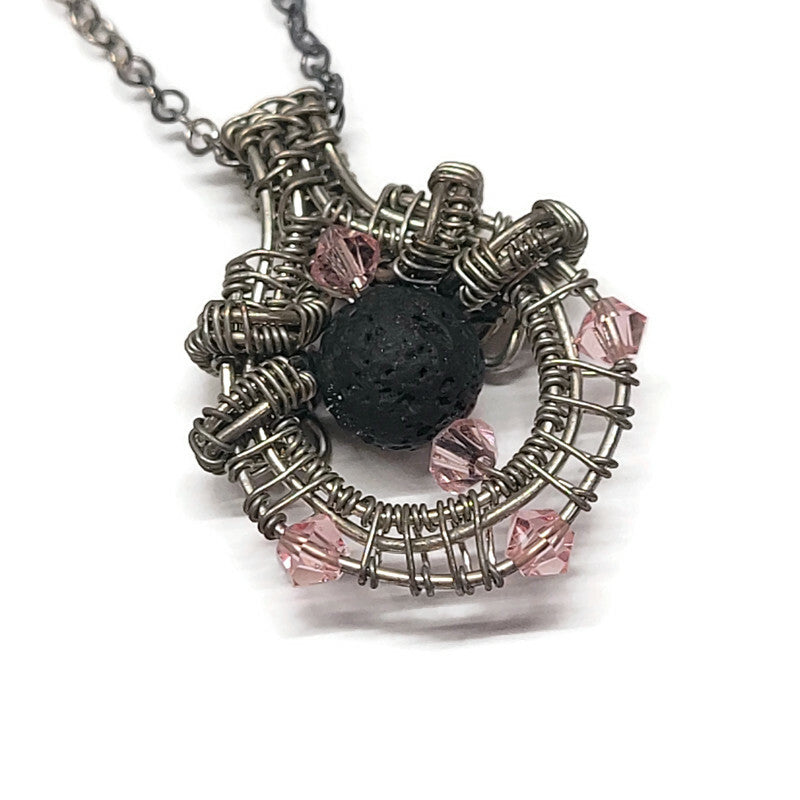 Lava Stone Aromatherapy Necklace Wire Wrapped Necklace Kilted Suds