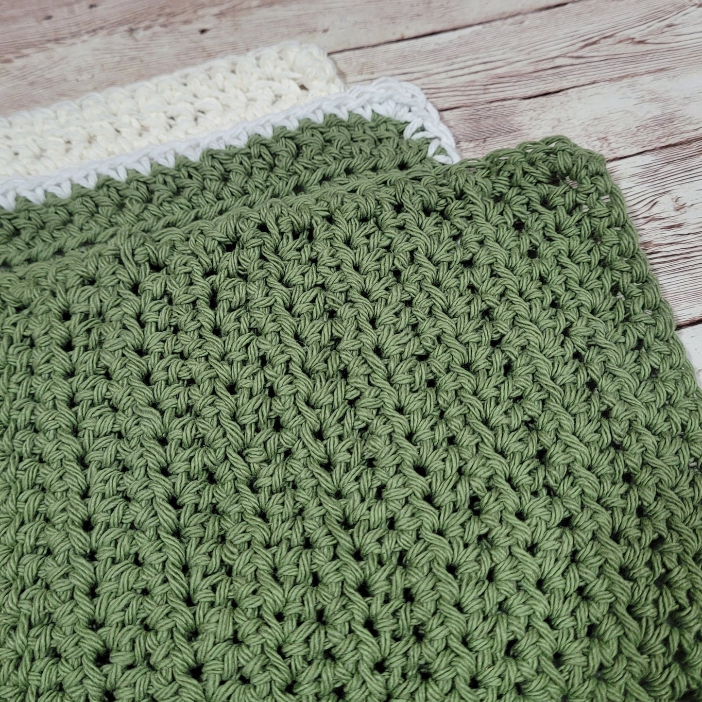 Set of 3 Cotton Washcloths - Sage & Beige