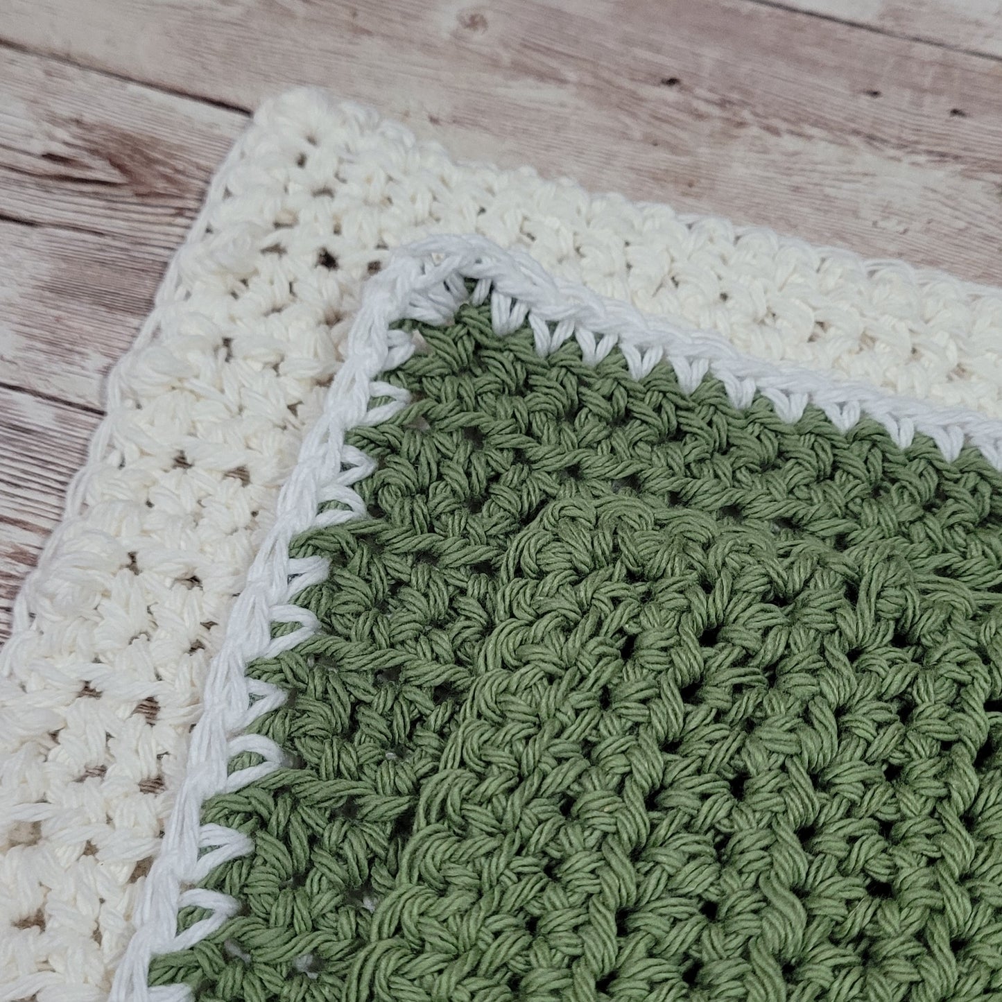 Set of 3 Cotton Washcloths - Sage & Beige