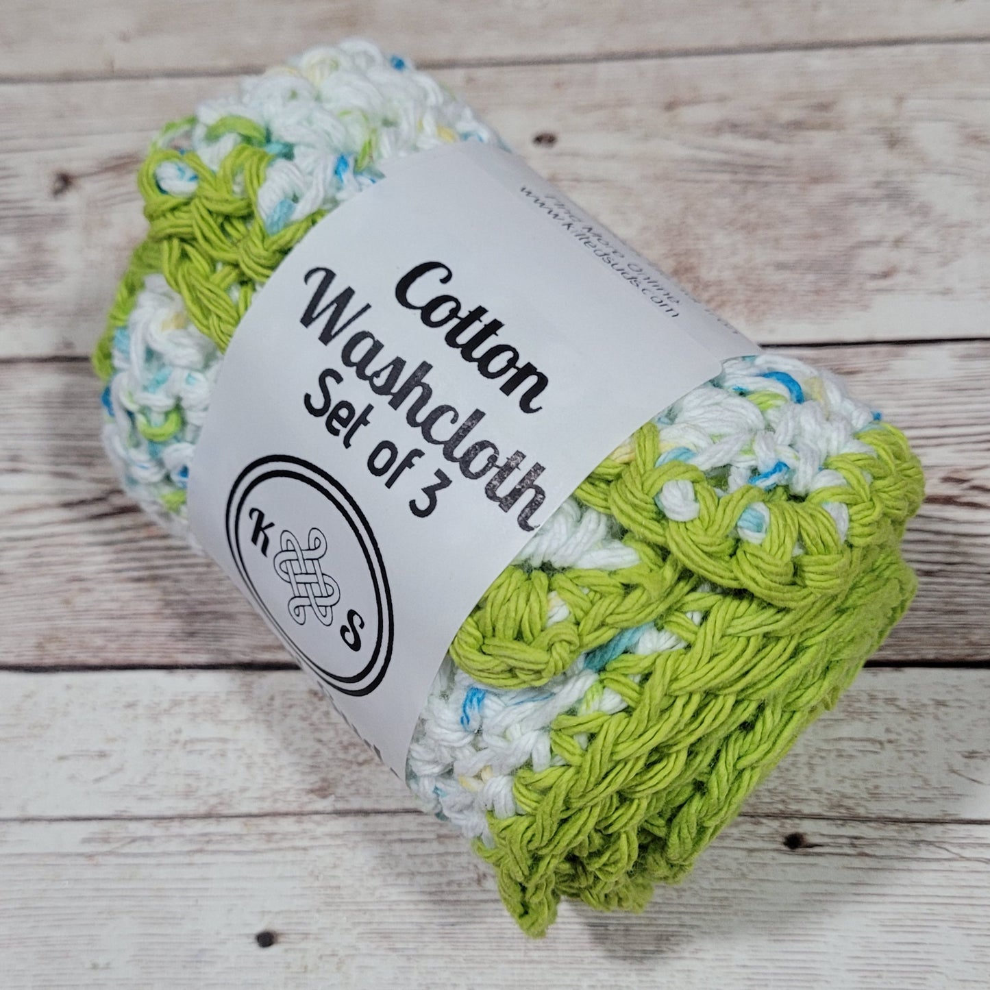 Set of 3 Cotton Washcloths - Lime Accent