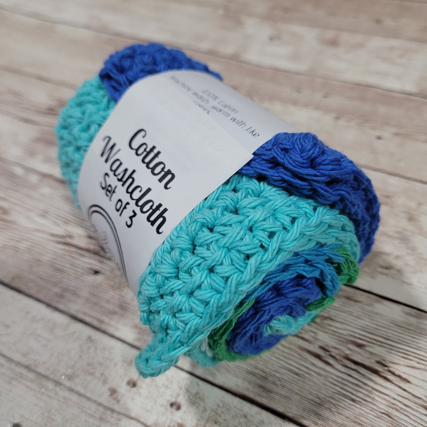 Set of 3 Cotton Washcloths - Grass & Water