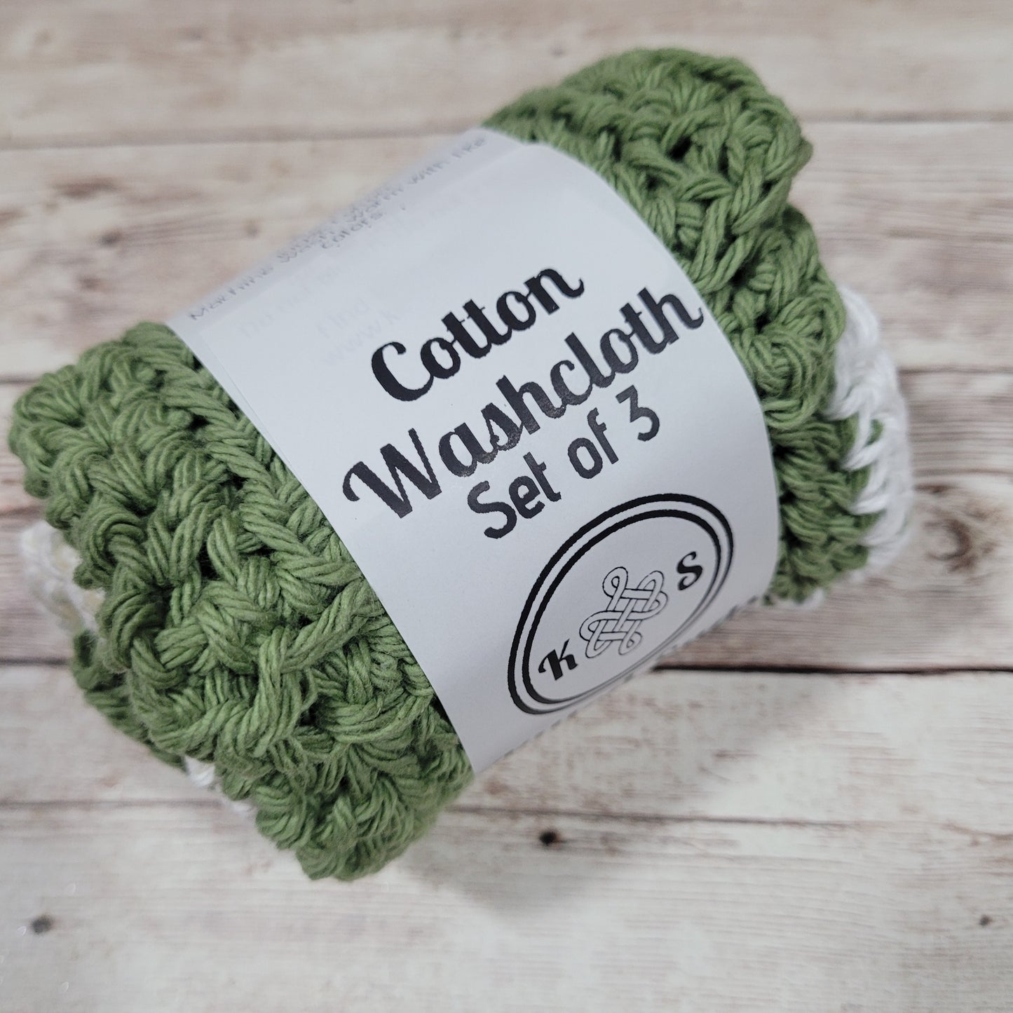 Set of 3 Cotton Washcloths - Sage & Beige