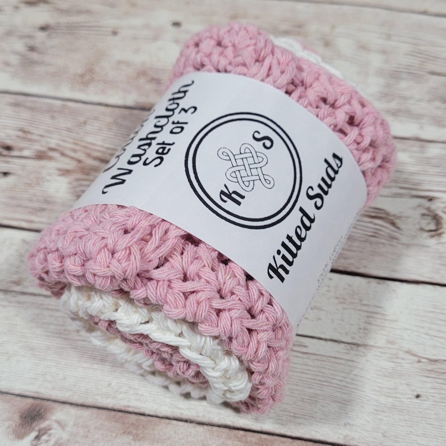 Set of 3 Cotton Washcloths - Pink & Beige