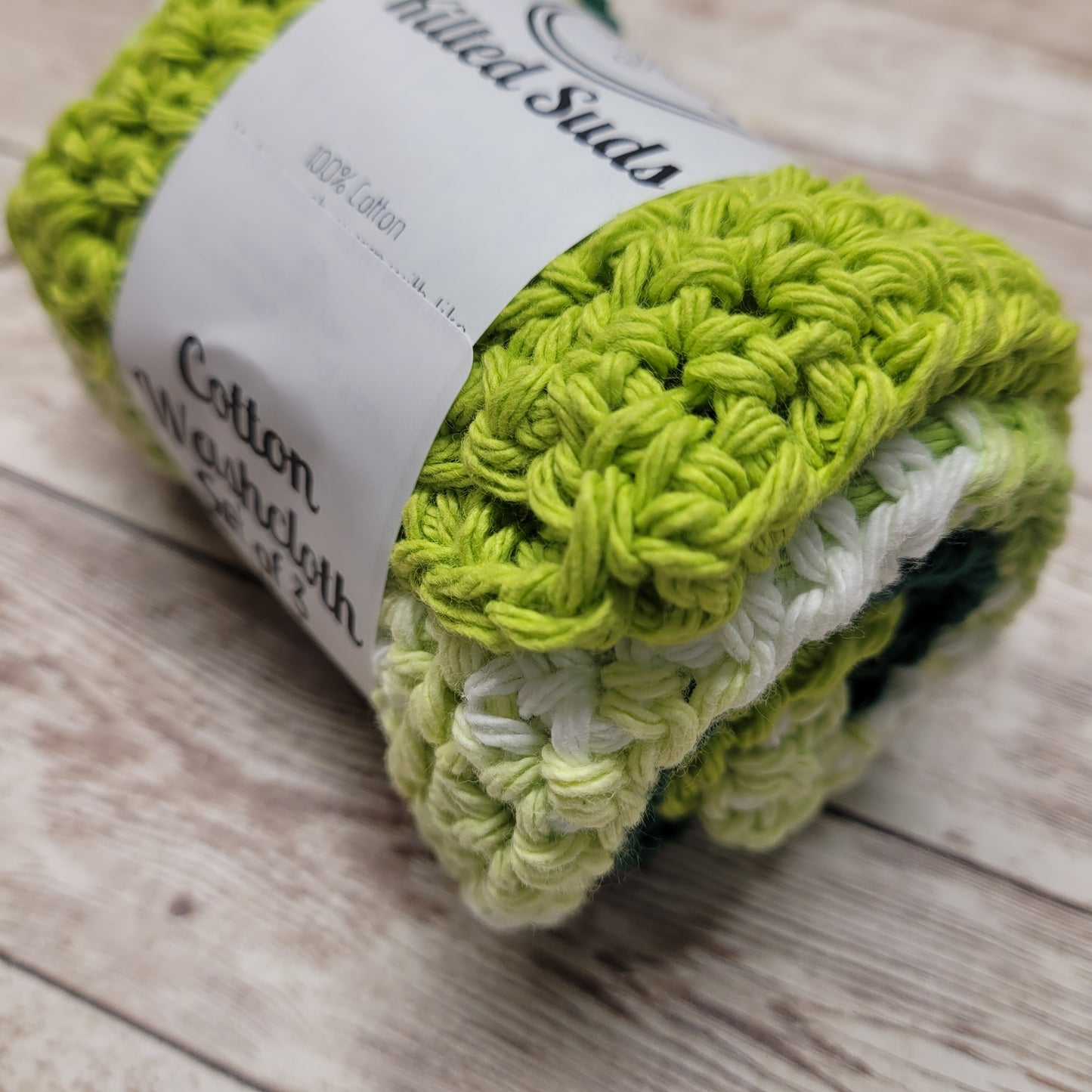 Set of 3 Cotton Washcloths - Green Multi