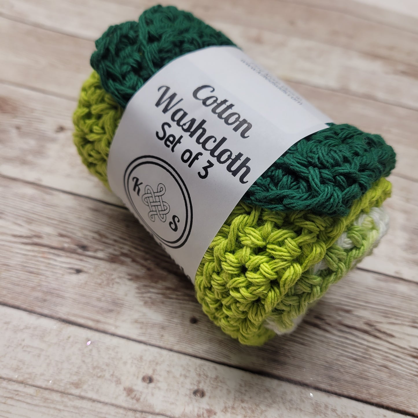 Set of 3 Cotton Washcloths - Green Multi