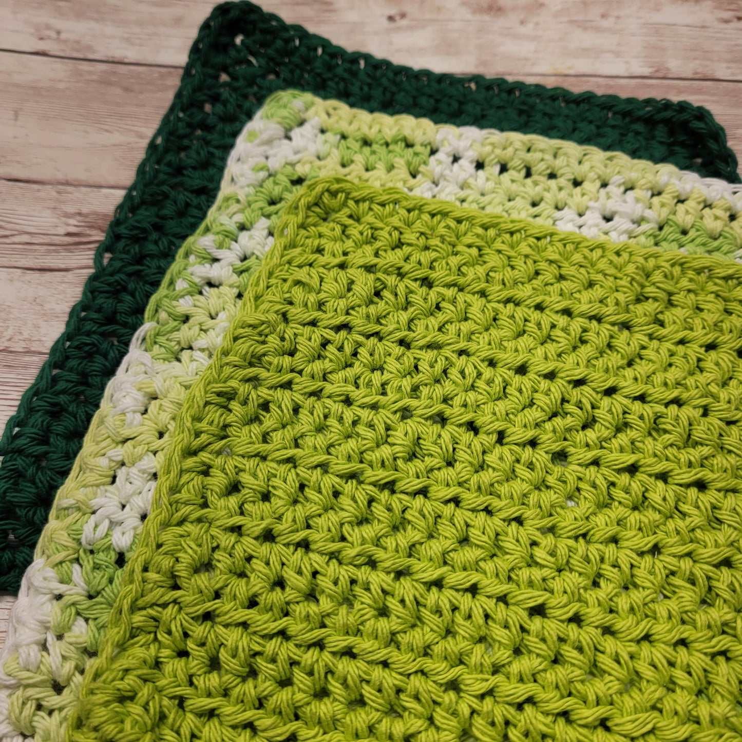 Set of 3 Cotton Washcloths - Green Multi
