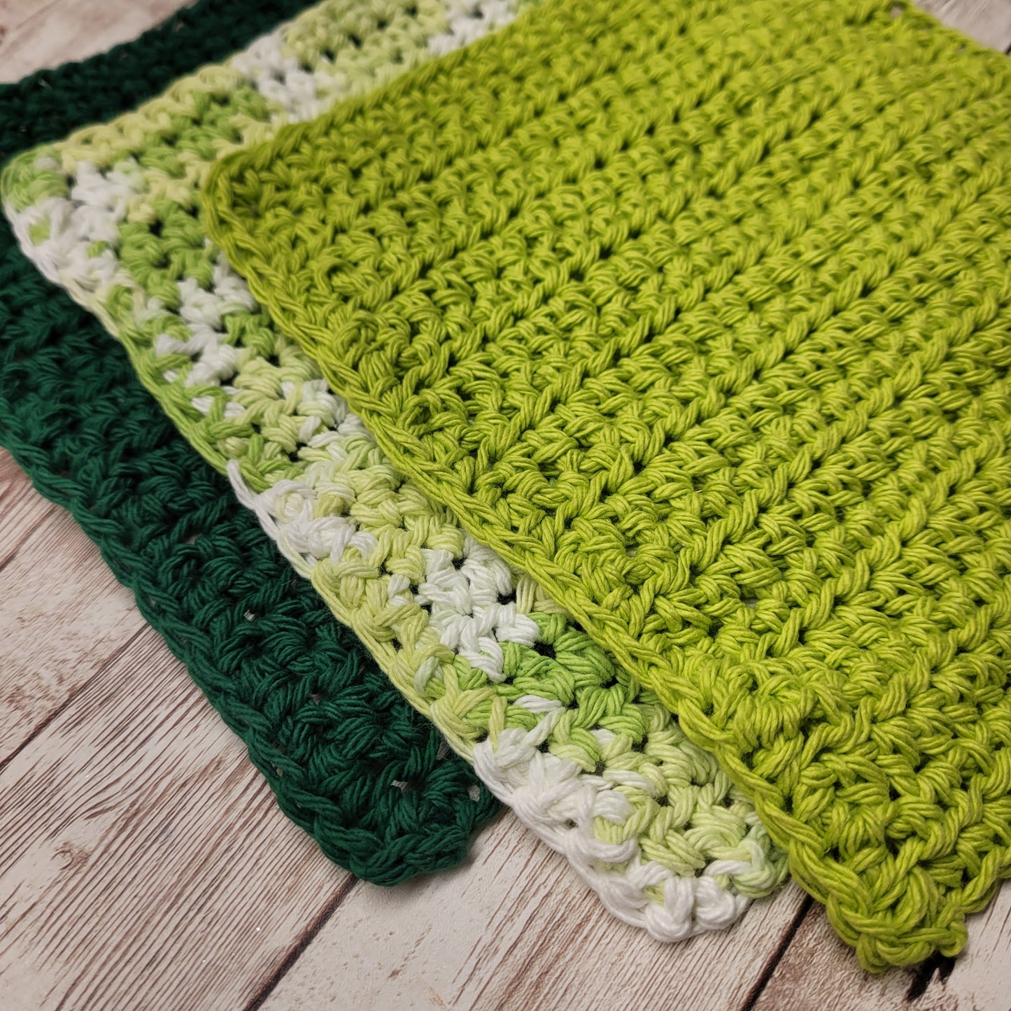 Set of 3 Cotton Washcloths - Green Multi