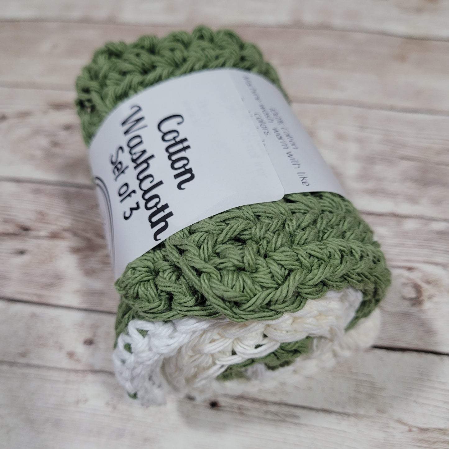 Set of 3 Cotton Washcloths - Sage & Beige