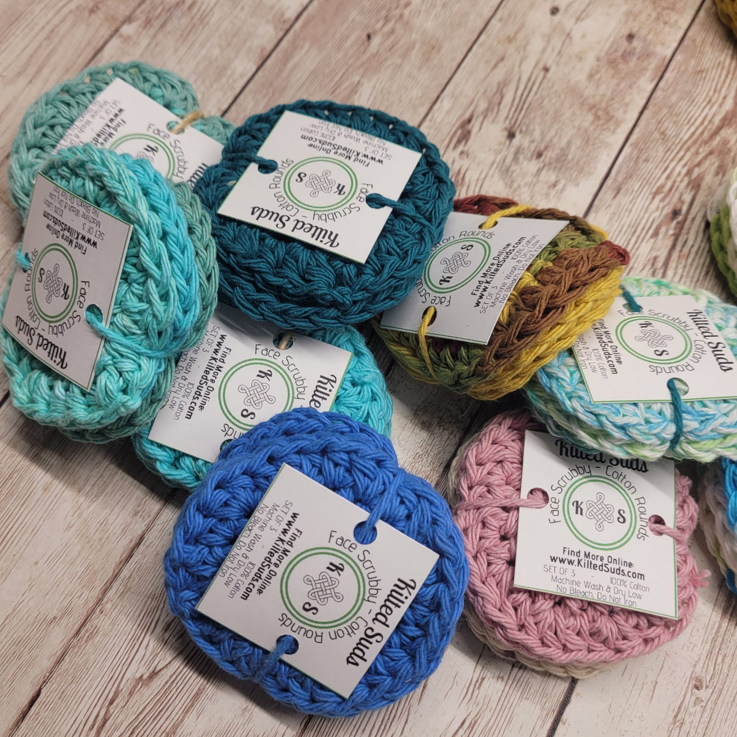 Ecofriendly Cotton Rounds - Reusable Face Scrubbies - Set of 3 - Small Washcloth