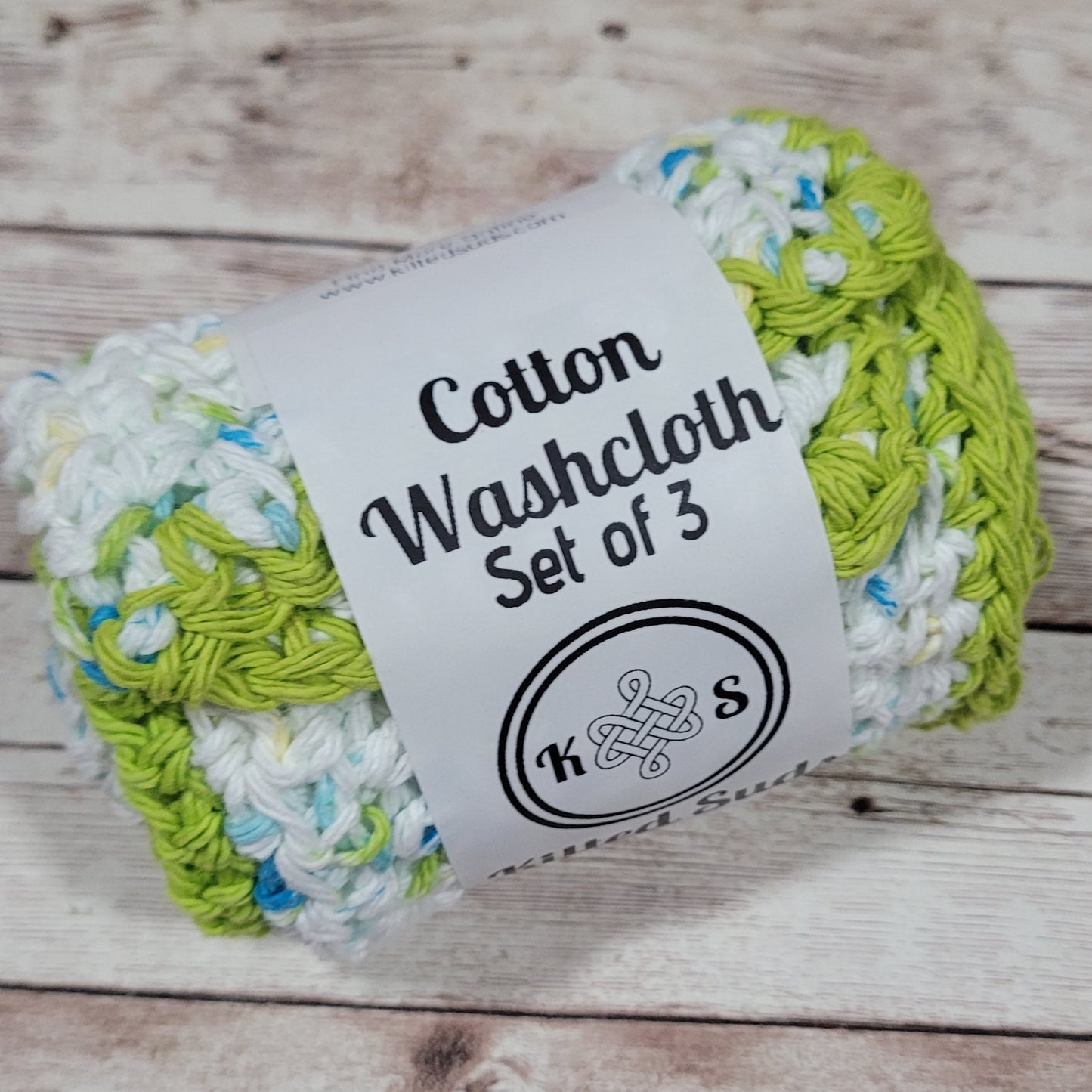 Set of 3 Cotton Washcloths - Lime Accent