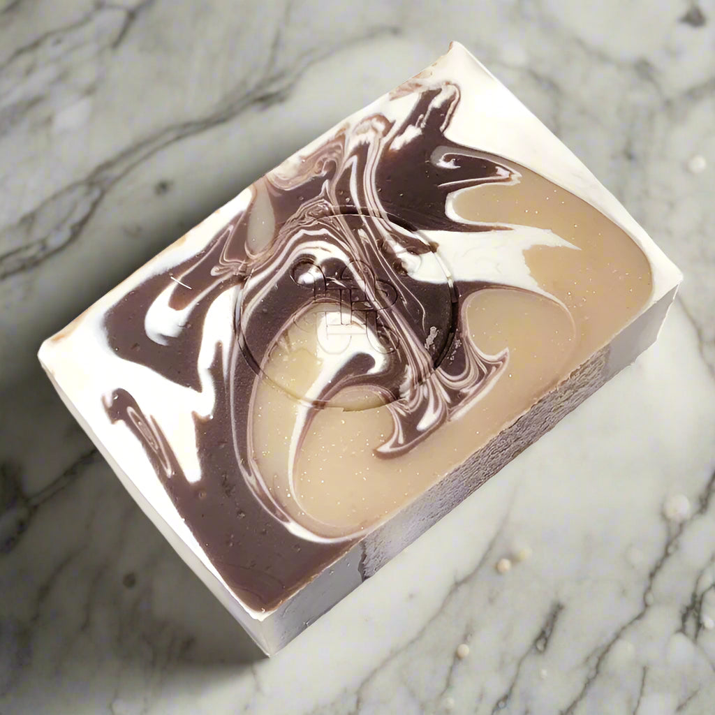 Swirl design soap bar on a white background