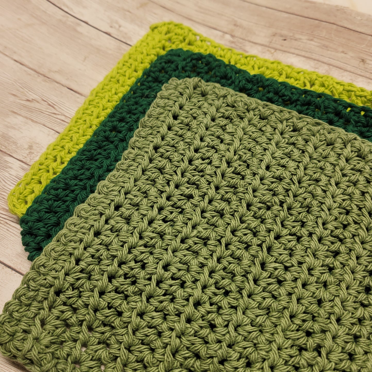 Set of 3 Cotton Washcloths - Greens