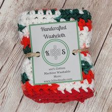 Load image into Gallery viewer, Holiday Cotton Washcloth - Red, White &amp; Green Cotton Washcloth
