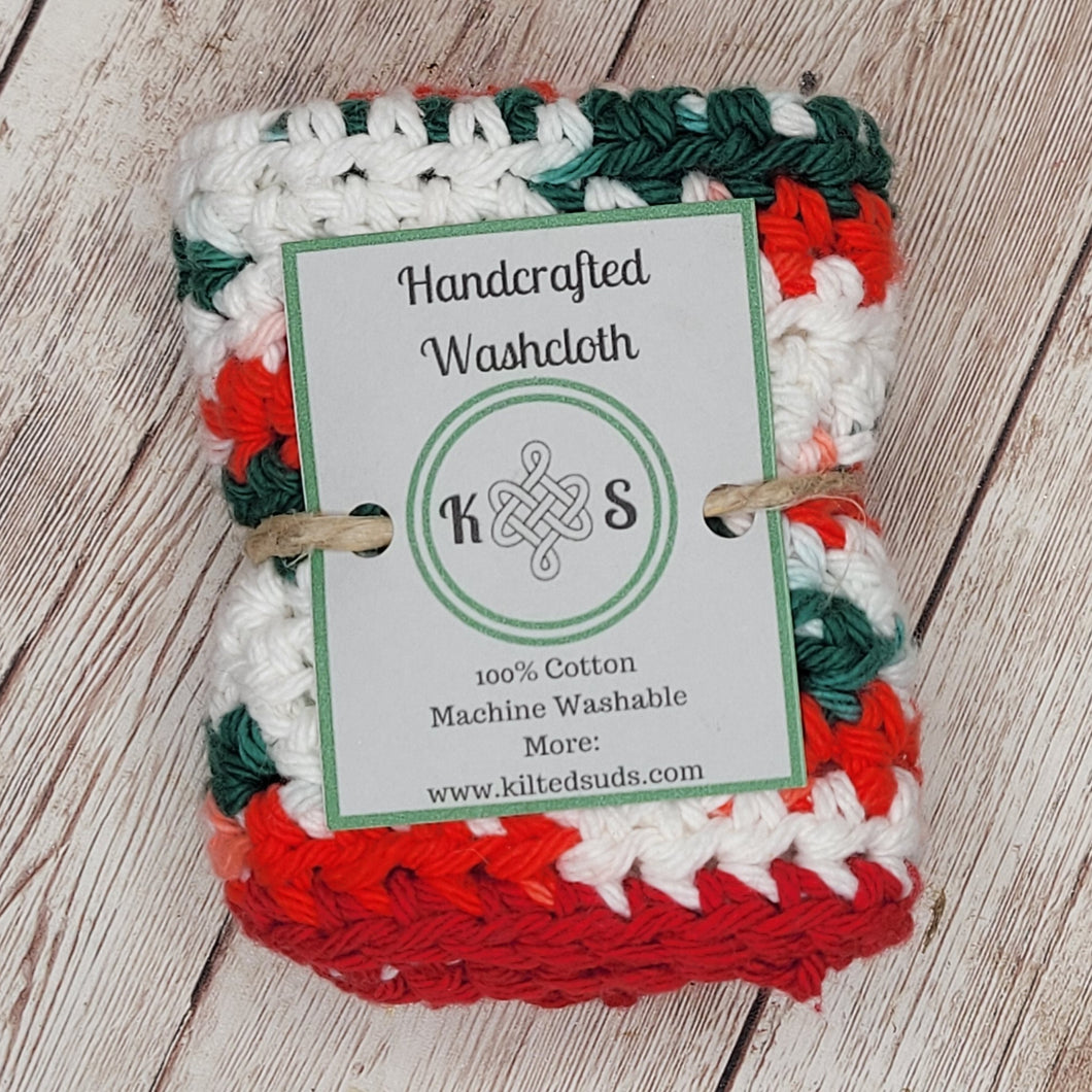 Holiday Cotton Washcloth - Red, White & Green Cotton Washcloth