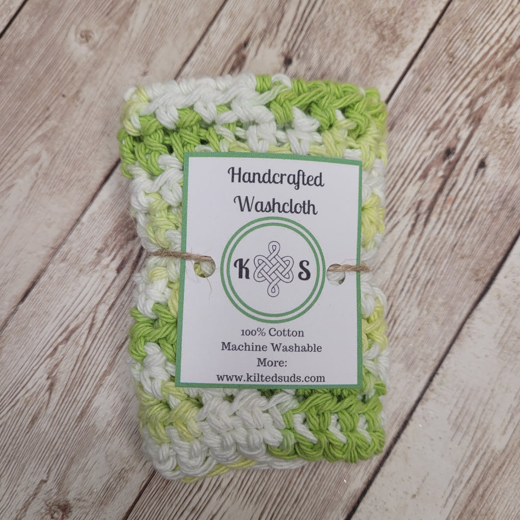 White & Green Cotton Washcloth