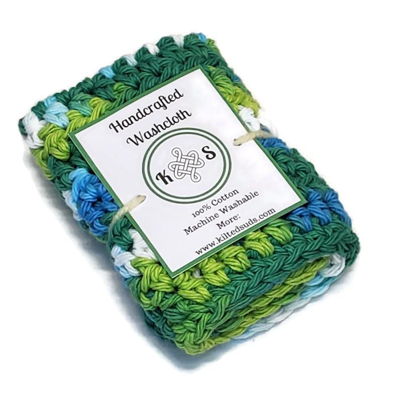 Blue & Green Cotton Washcloth - Kilted Suds