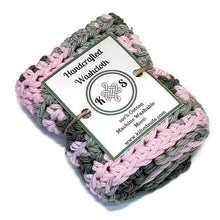 Load image into Gallery viewer, Pink &amp; Green Cotton Washcloth - Kilted Suds
